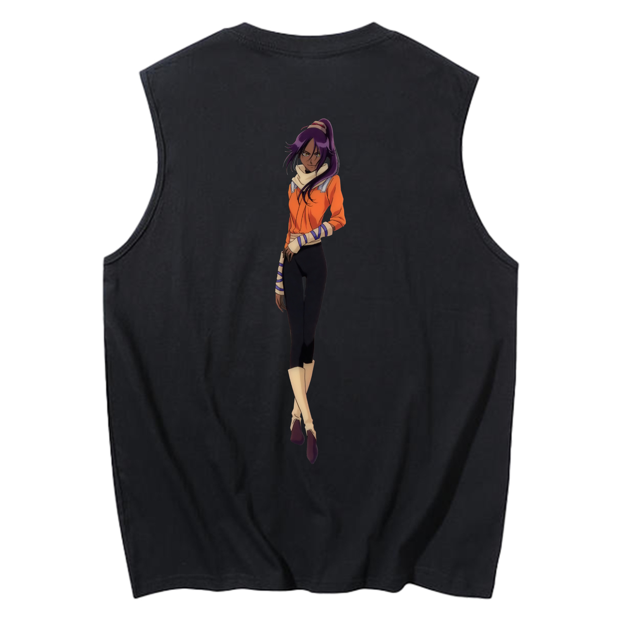 （画像用） ブリーチ 四楓院 夜一（しほういん よるいち） BLEACH Shihouin Yoruichi コットン100％タンクトップ（背面プリント）