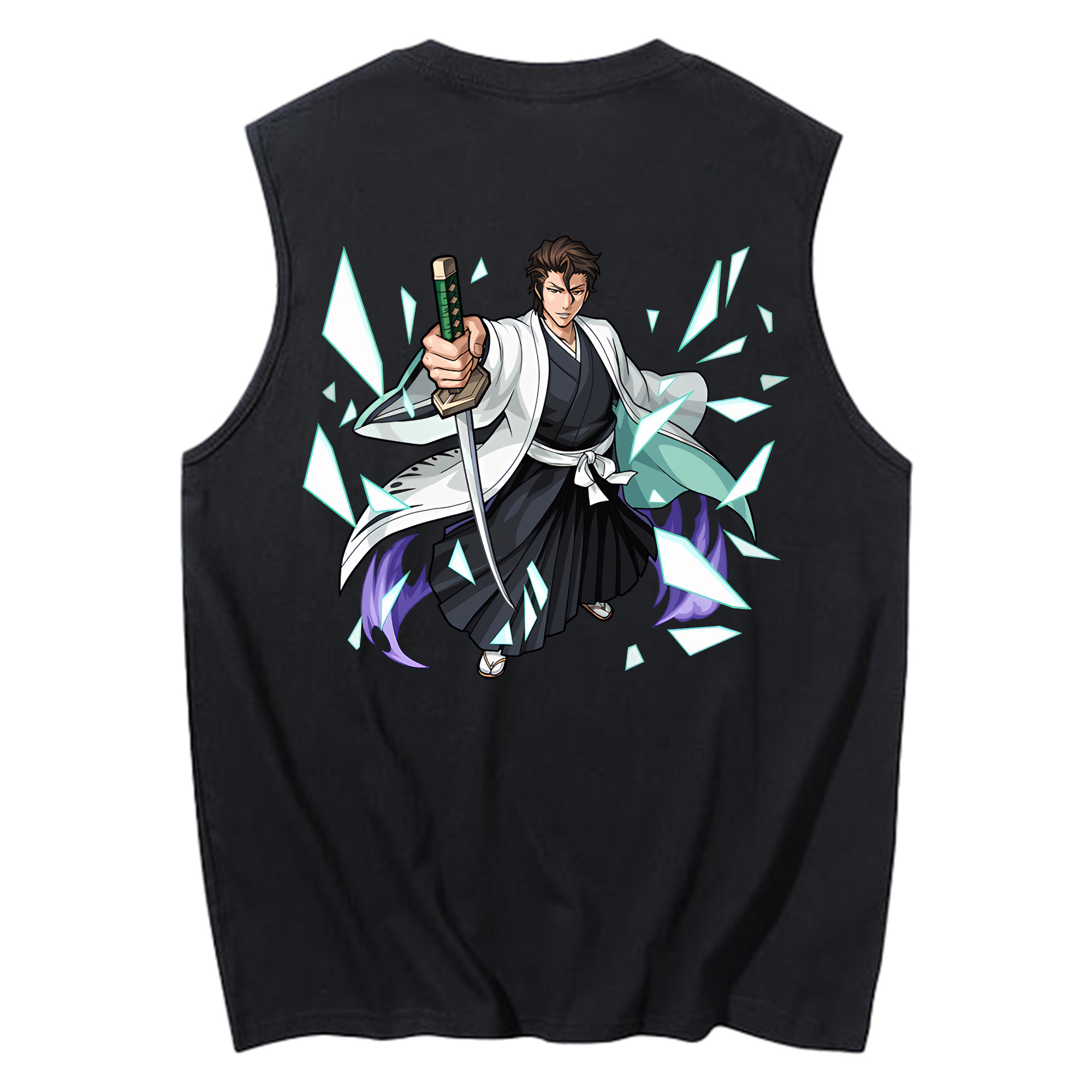 （画像用） ブリーチ 藍染 惣右介（あいぜん そうすけ） BLEACH Aizen Sousuke コットン100％タンクトップ（背面プリント）