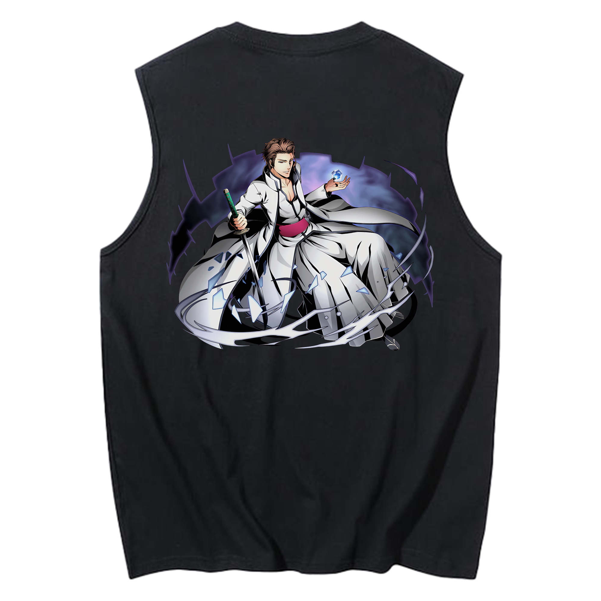 （画像用） ブリーチ 藍染 惣右介（あいぜん そうすけ） BLEACH Aizen Sousuke コットン100％タンクトップ（背面プリント）