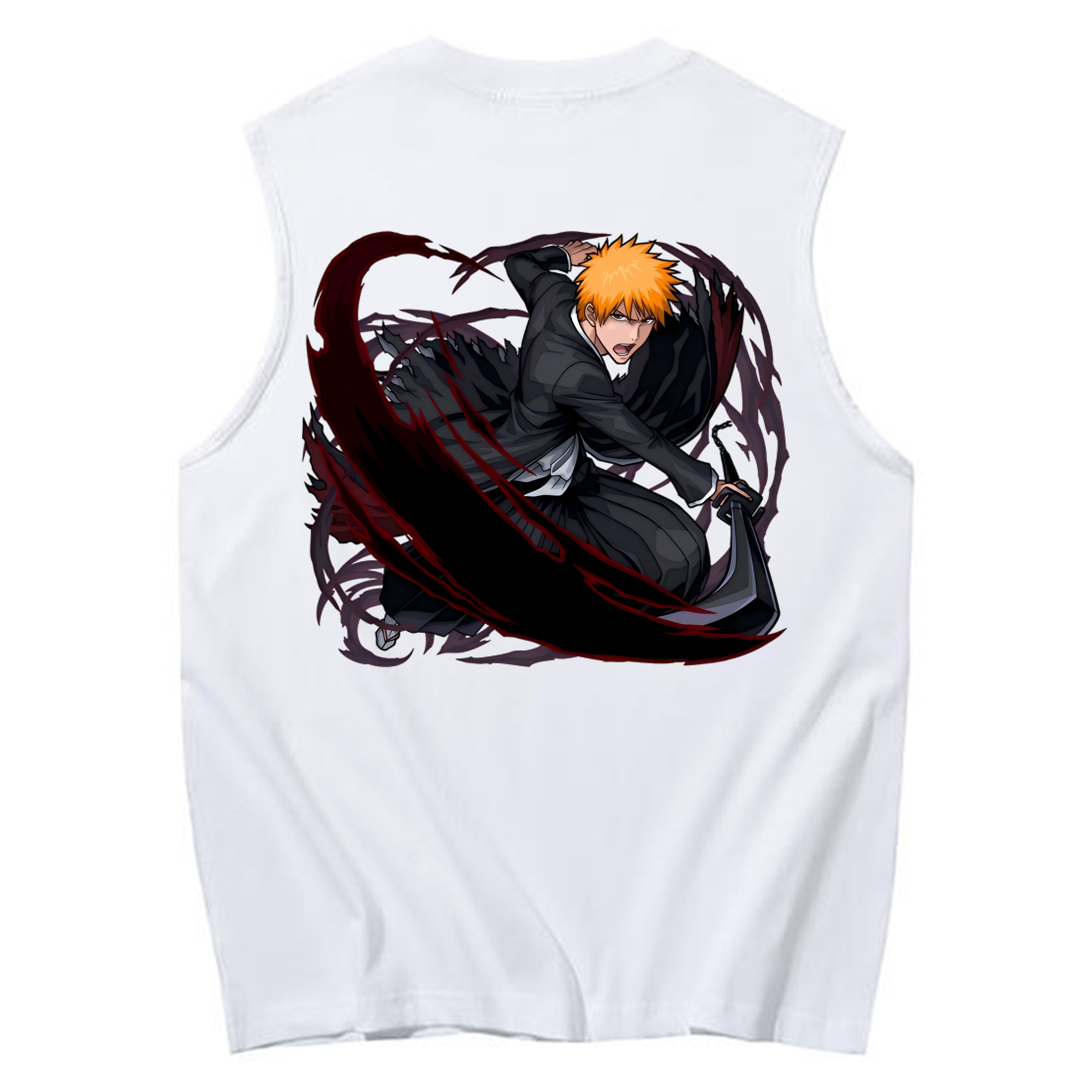 （画像用） ブリーチ 黒崎一護（くろさき いちご）BLEACH Kurosaki Ichigo コットン100％タンクトップ（背面プリント）