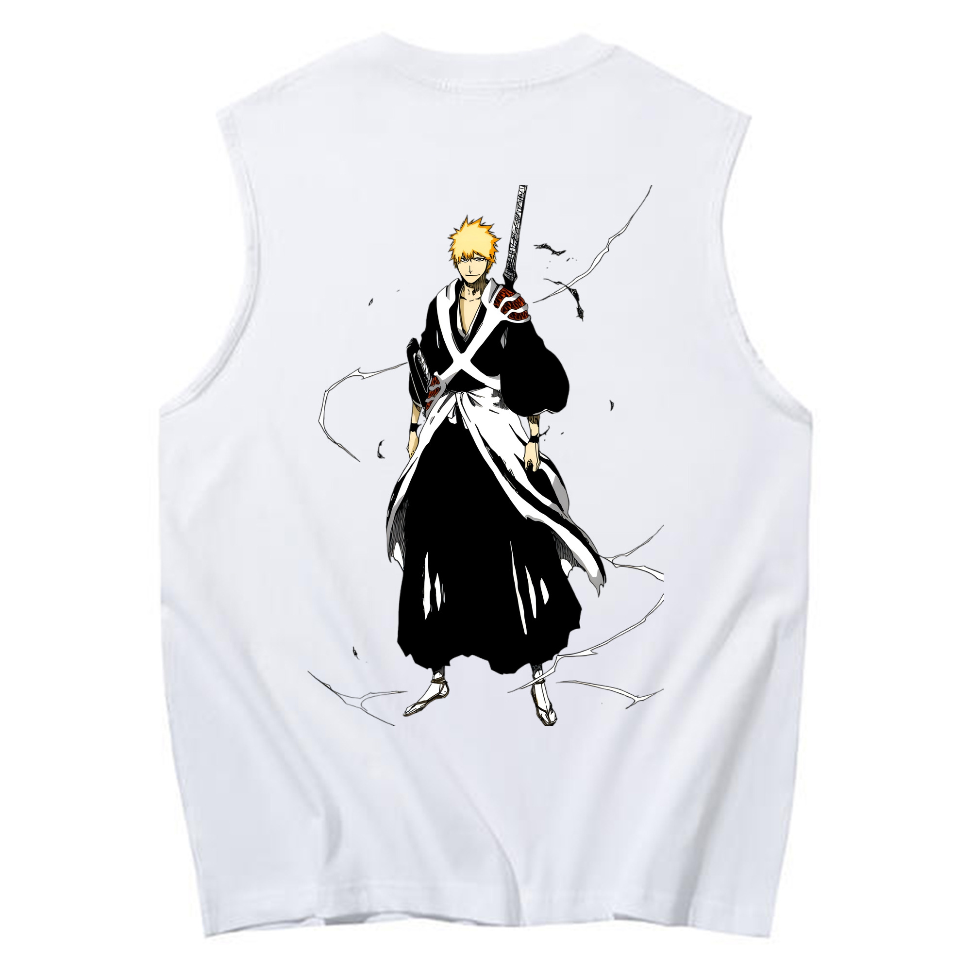 （画像用） ブリーチ 黒崎一護（くろさき いちご）BLEACH Kurosaki Ichigo コットン100％タンクトップ（背面プリント）