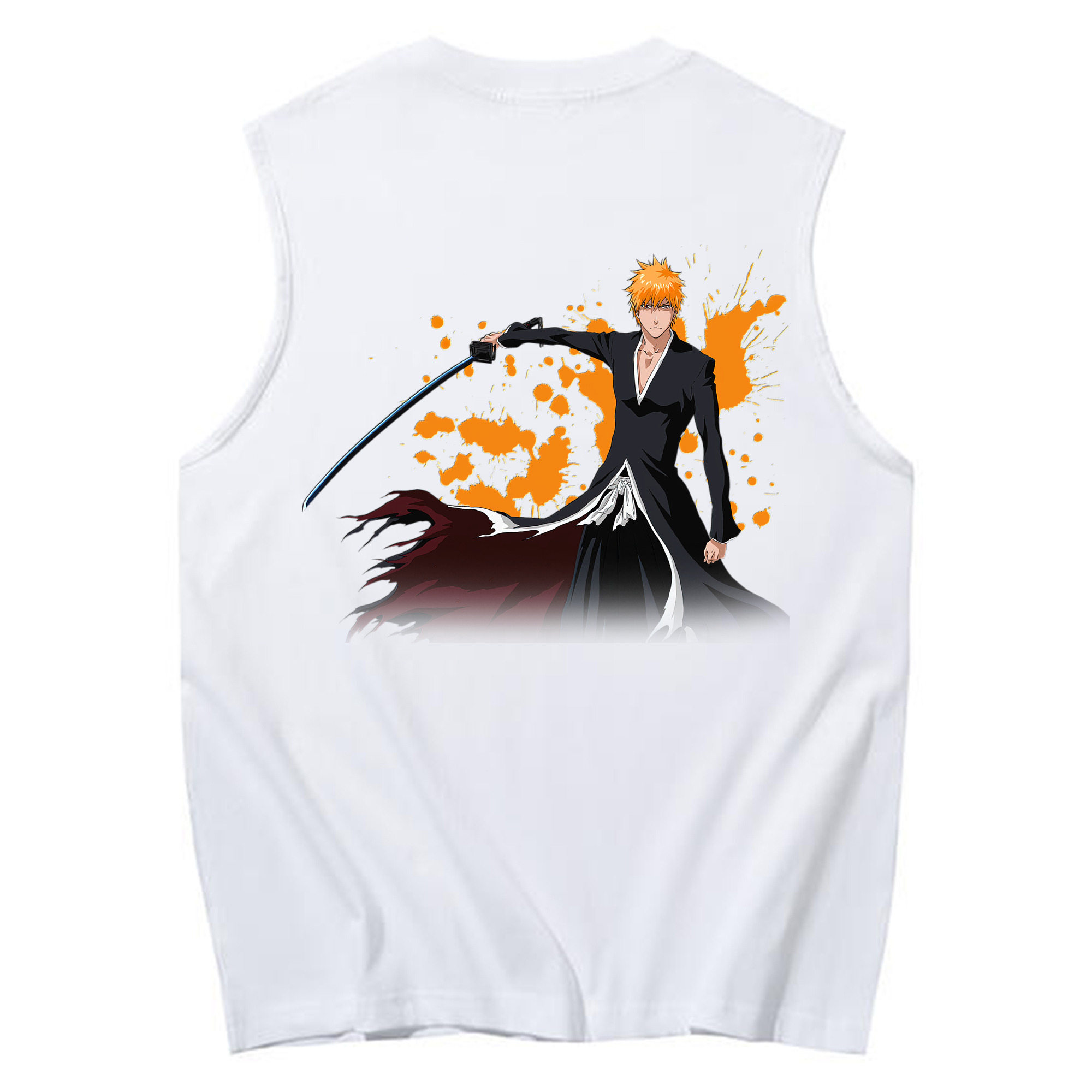 （画像用） ブリーチ 黒崎一護（くろさき いちご）BLEACH Kurosaki Ichigo コットン100％タンクトップ（背面プリント）