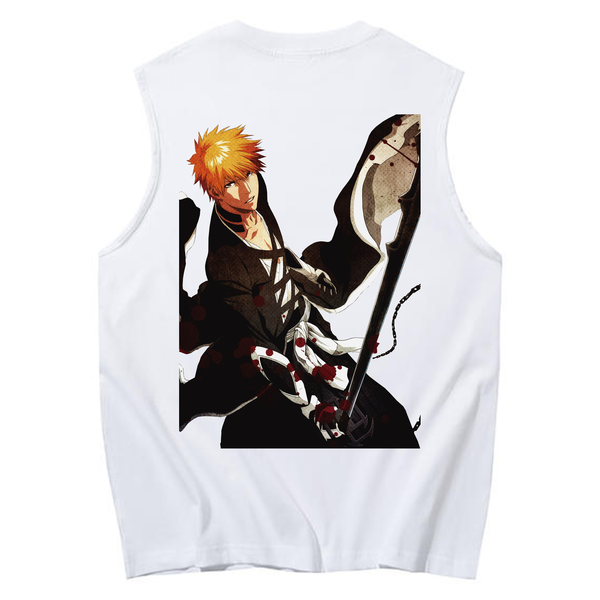 （画像用） ブリーチ 黒崎一護（くろさき いちご）BLEACH Kurosaki Ichigo コットン100％タンクトップ（背面プリント）