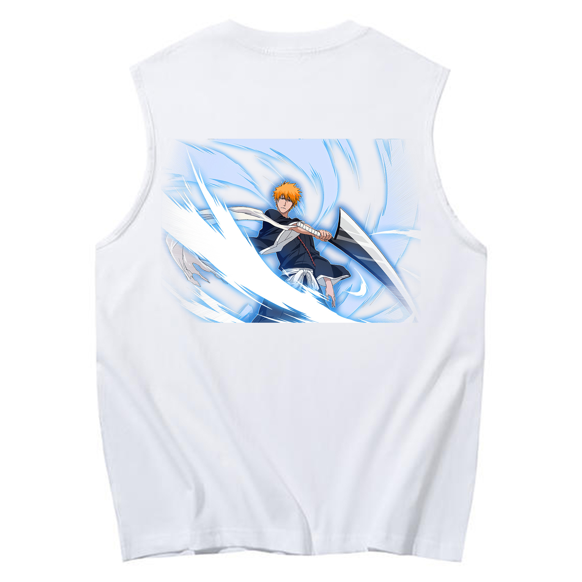 （画像用） ブリーチ 黒崎一護（くろさき いちご）BLEACH Kurosaki Ichigo コットン100％タンクトップ（背面プリント）