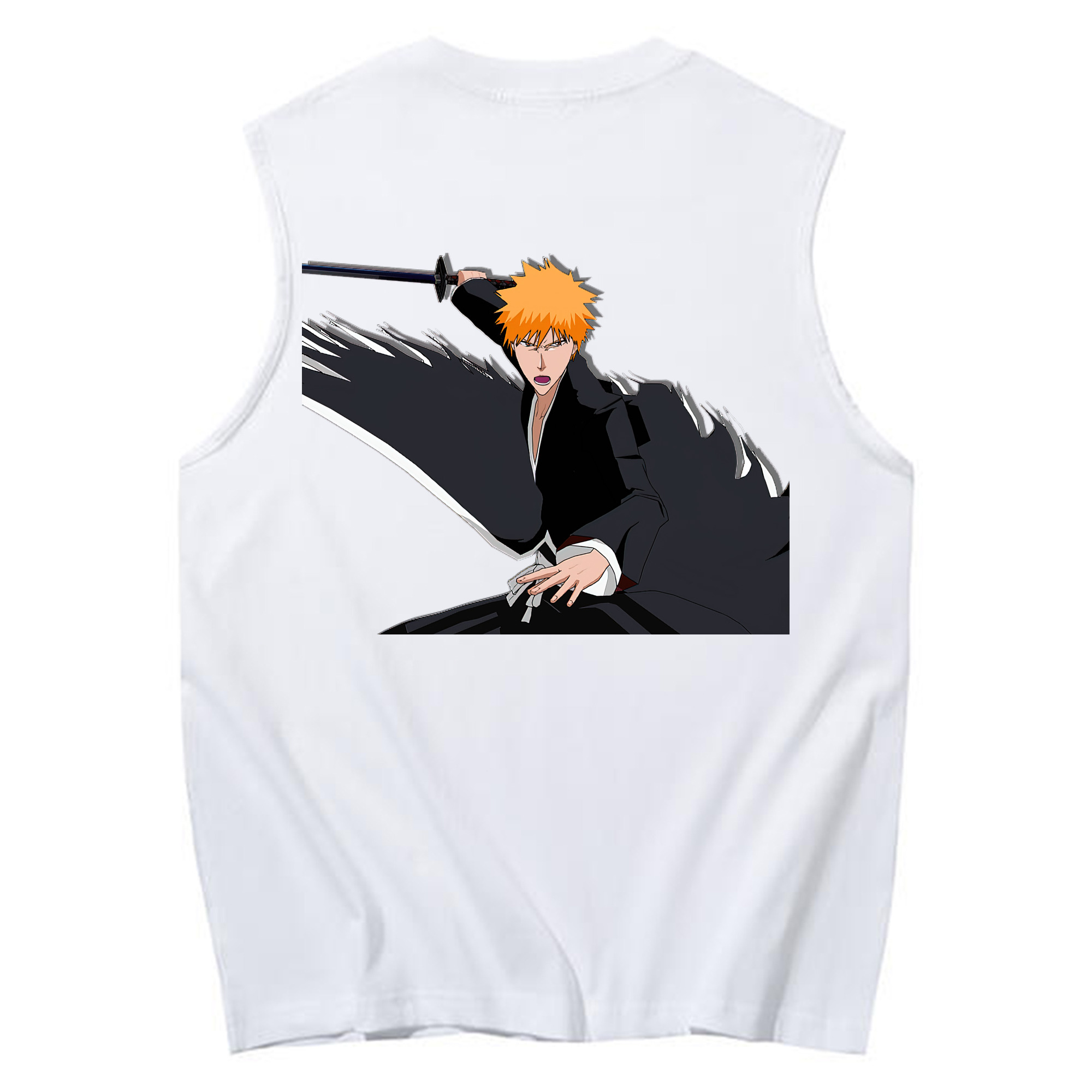 （画像用） ブリーチ 黒崎一護（くろさき いちご）BLEACH Kurosaki Ichigo コットン100％タンクトップ（背面プリント）