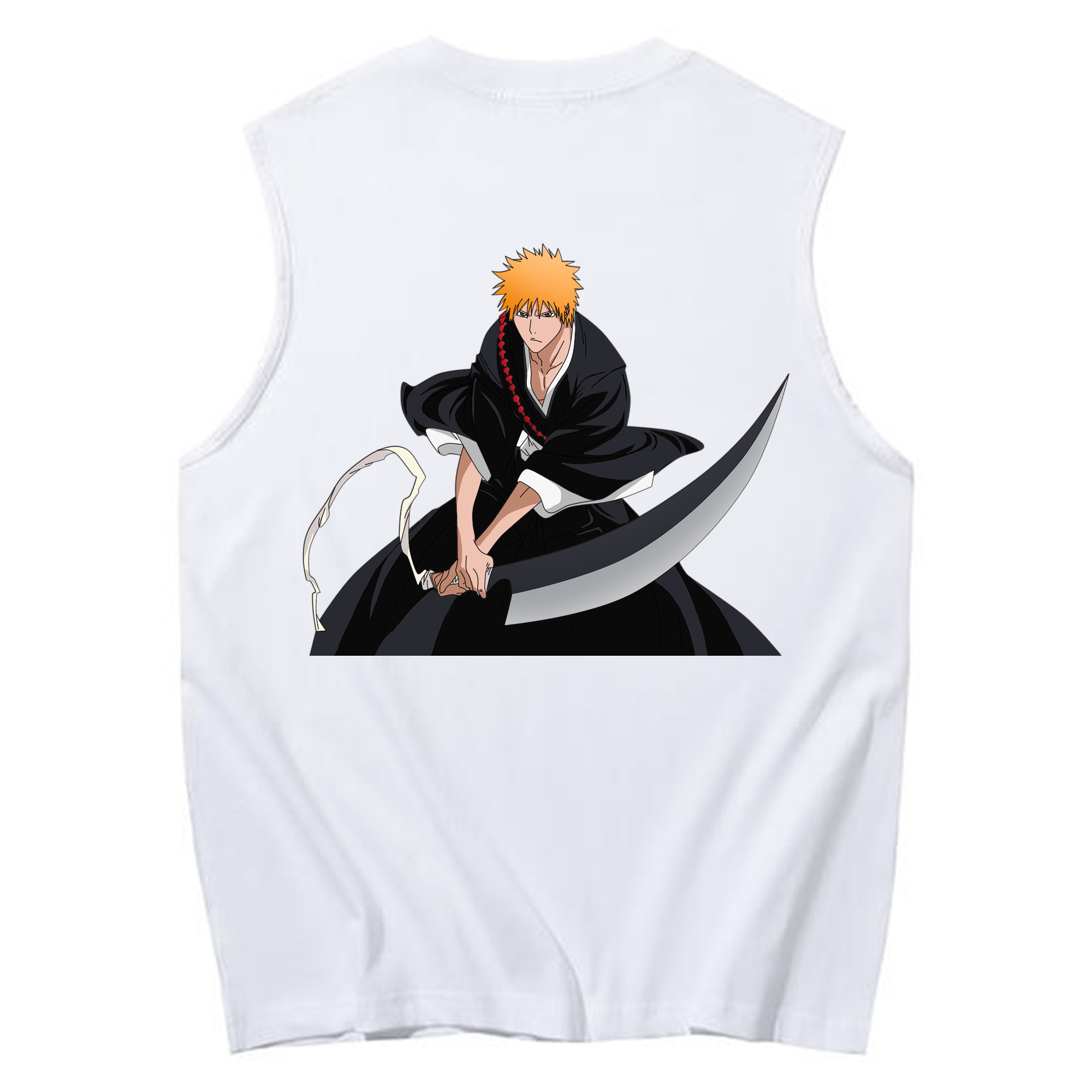 （画像用） ブリーチ 黒崎一護（くろさき いちご）BLEACH Kurosaki Ichigo コットン100％タンクトップ（背面プリント）