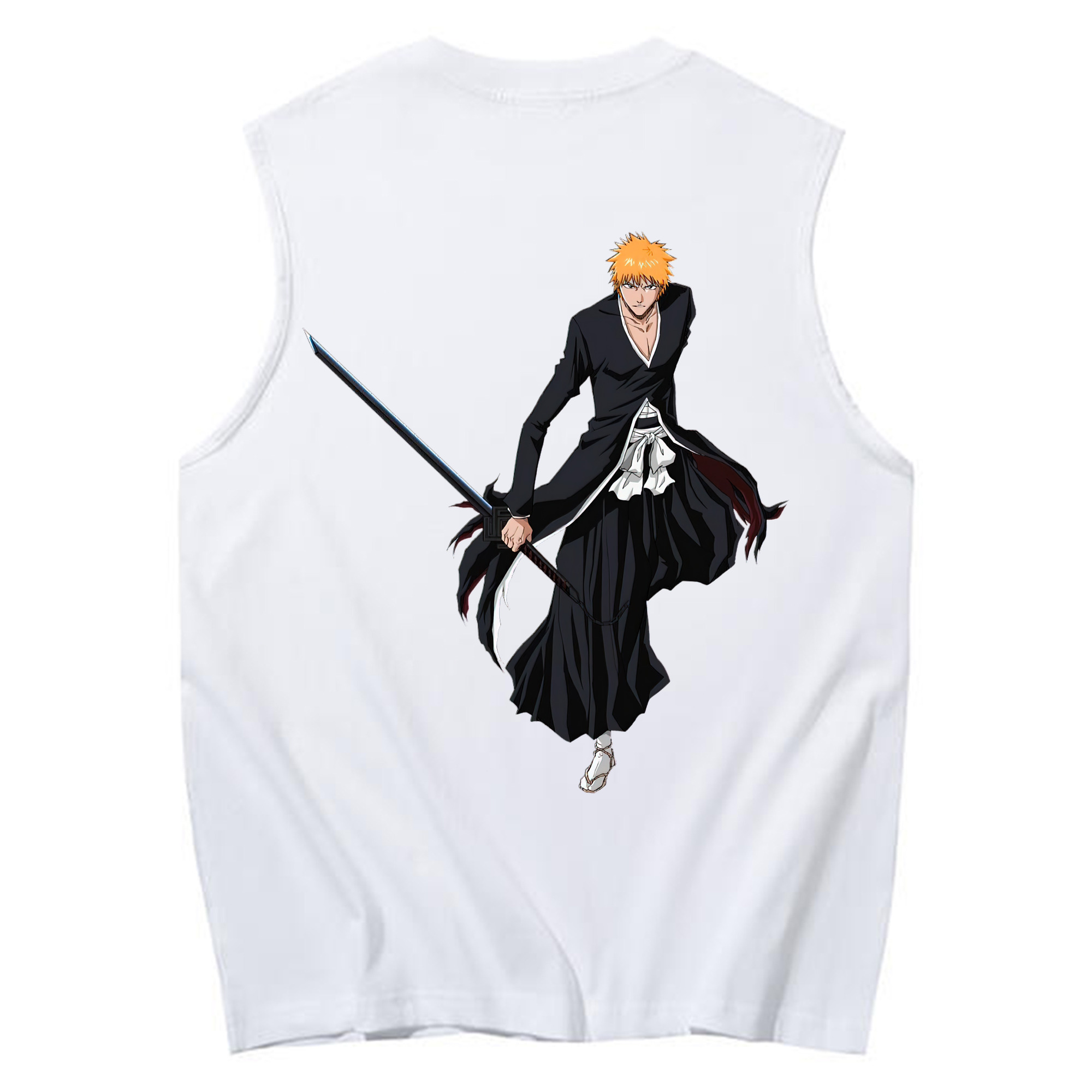 （画像用） ブリーチ 黒崎一護（くろさき いちご）BLEACH Kurosaki Ichigo コットン100％タンクトップ（背面プリント）