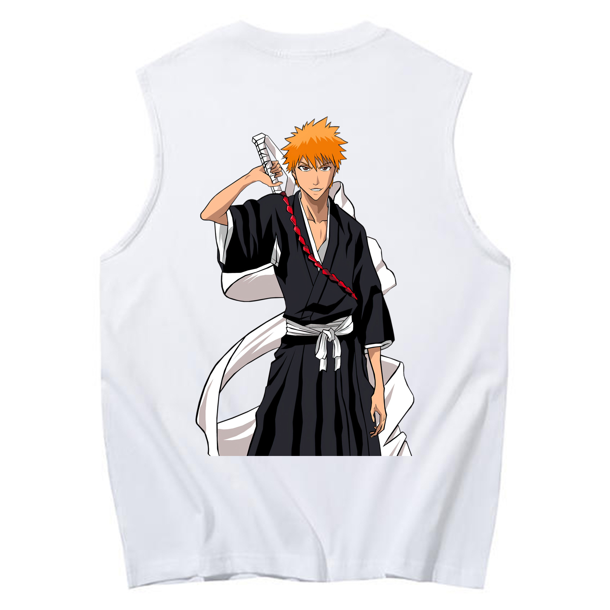（画像用） ブリーチ 黒崎一護（くろさき いちご）BLEACH Kurosaki Ichigo コットン100％タンクトップ（背面プリント）