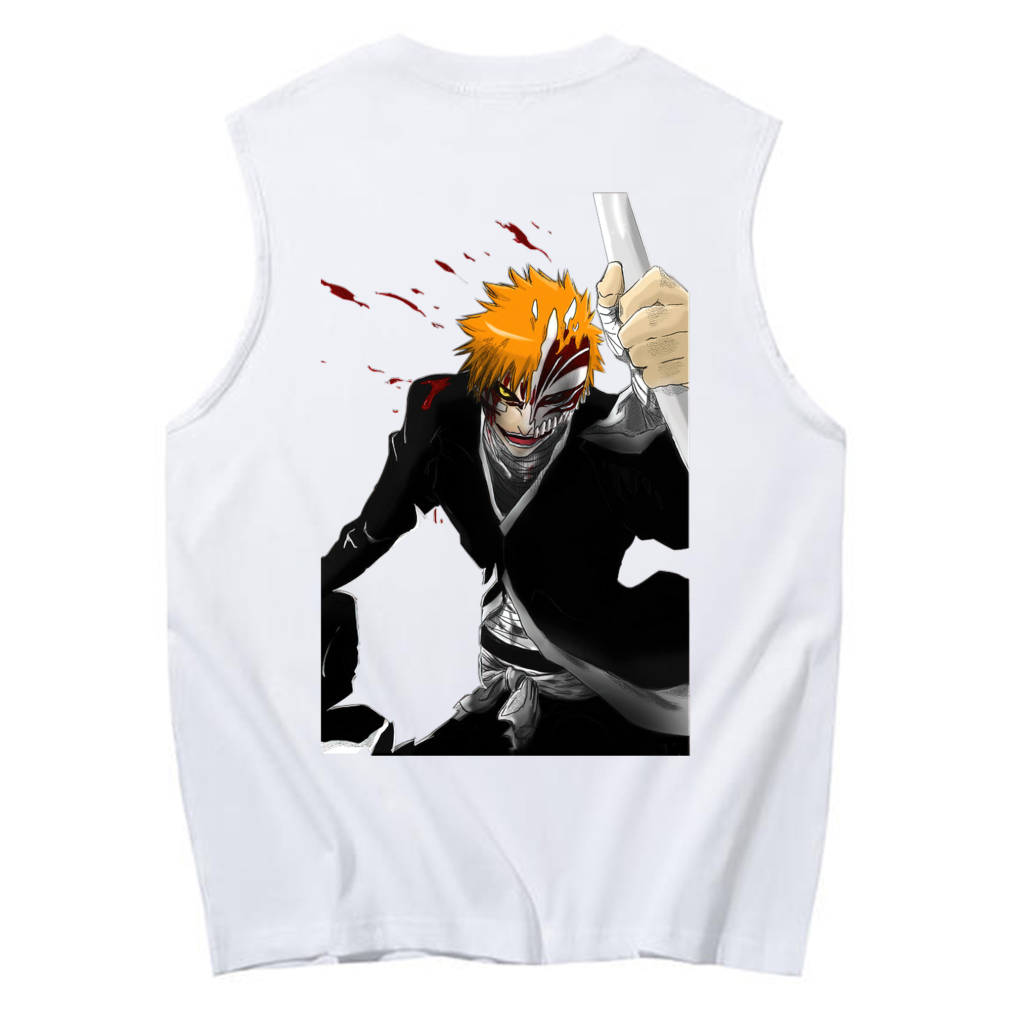 （画像用） ブリーチ 黒崎一護（くろさき いちご）BLEACH Kurosaki Ichigo コットン100％タンクトップ（背面プリント）