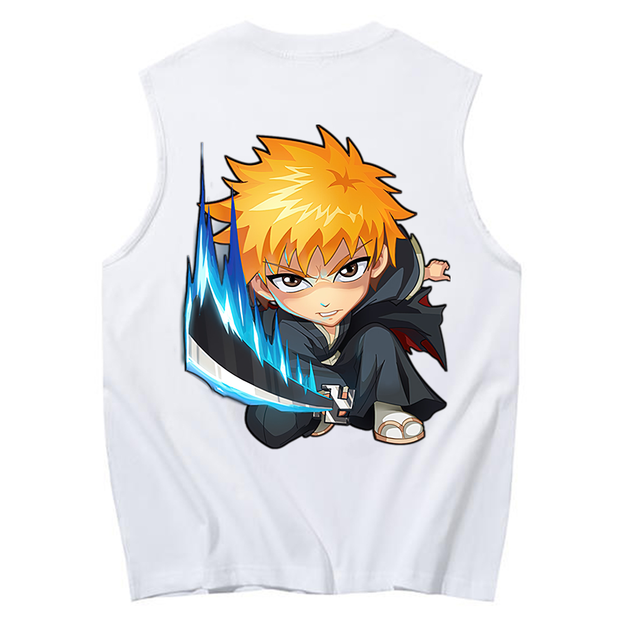 （画像用） ブリーチ 黒崎一護（くろさき いちご）BLEACH Kurosaki Ichigo コットン100％タンクトップ（背面プリント）