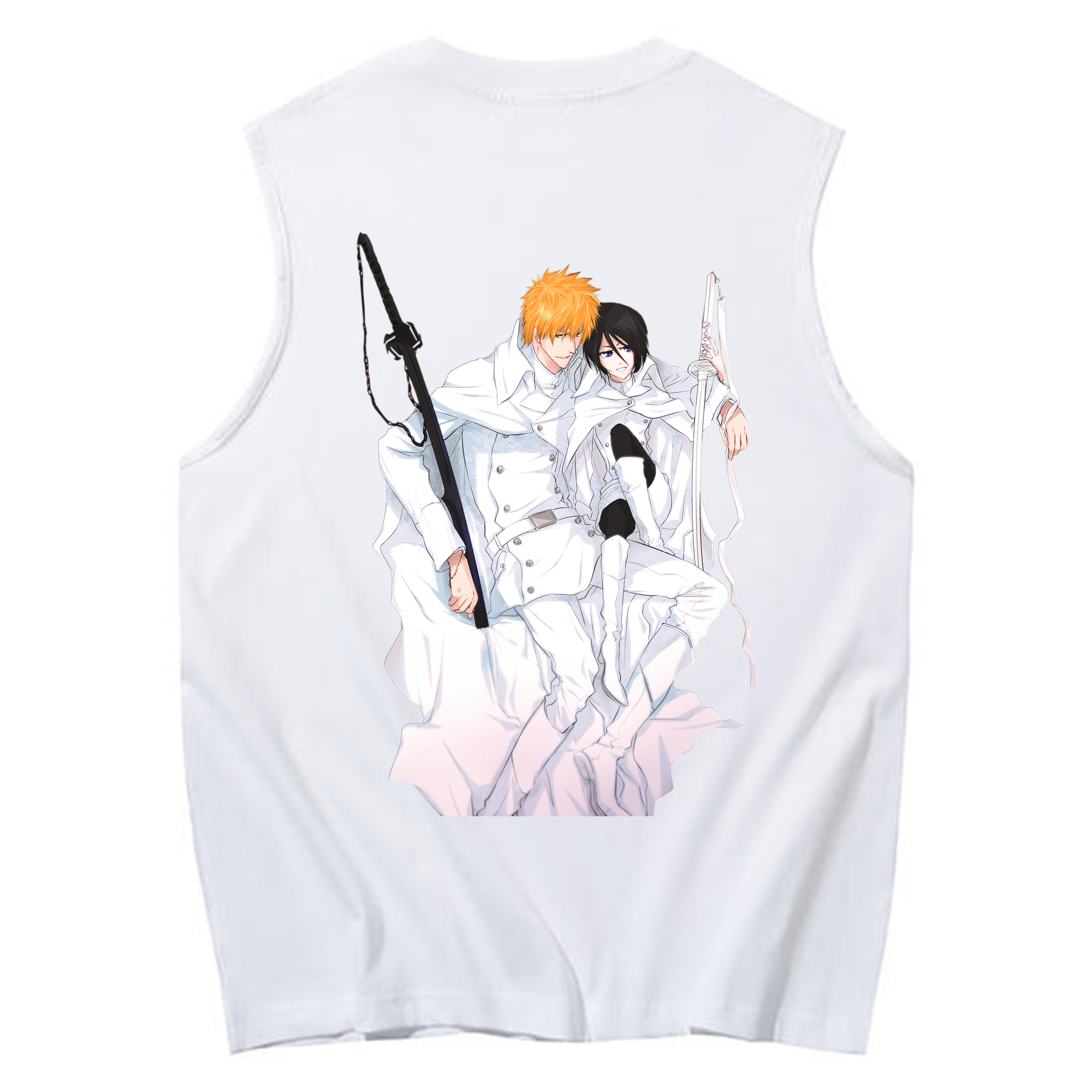 （画像用） ブリーチ 黒崎一護（くろさき いちご）BLEACH Kurosaki Ichigo コットン100％タンクトップ（背面プリント）