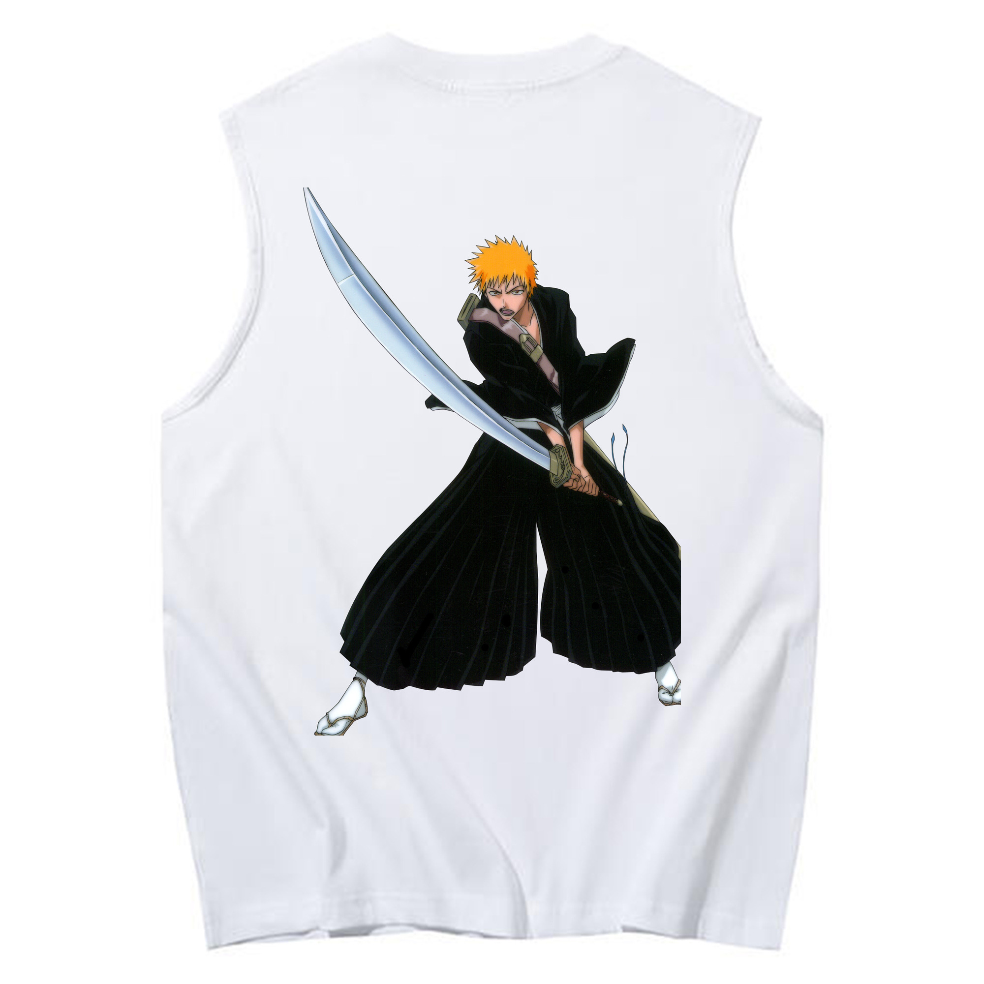 （画像用） ブリーチ 黒崎一護（くろさき いちご）BLEACH Kurosaki Ichigo コットン100％タンクトップ（背面プリント）