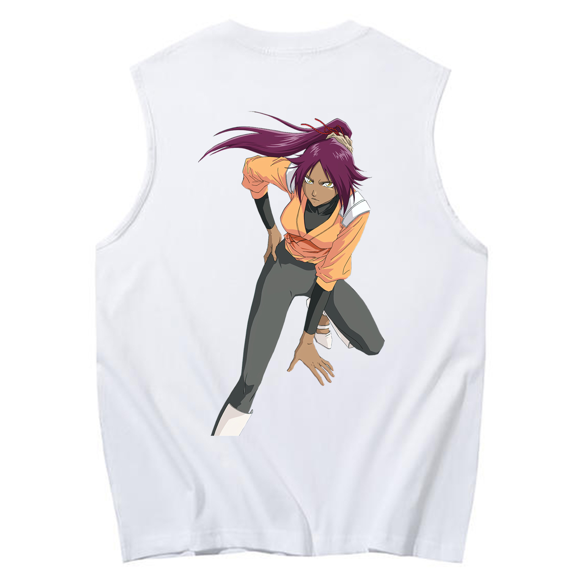（画像用） ブリーチ 四楓院 夜一（しほういん よるいち） BLEACH Shihouin Yoruichi コットン100％タンクトップ（背面プリント）