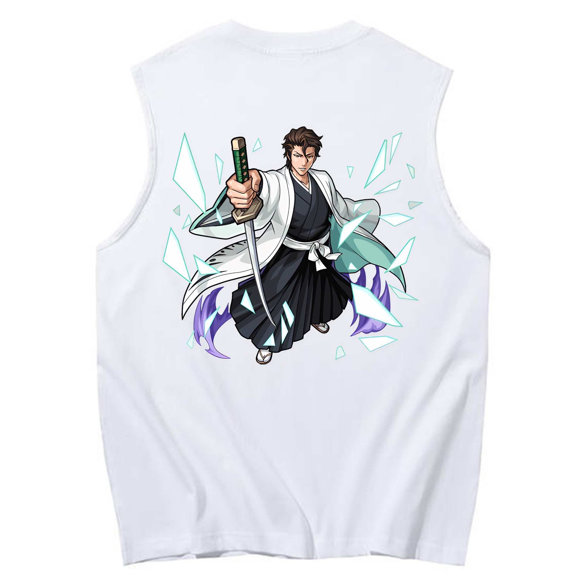 （画像用） ブリーチ 藍染 惣右介（あいぜん そうすけ） BLEACH Aizen Sousuke コットン100％タンクトップ（背面プリント）