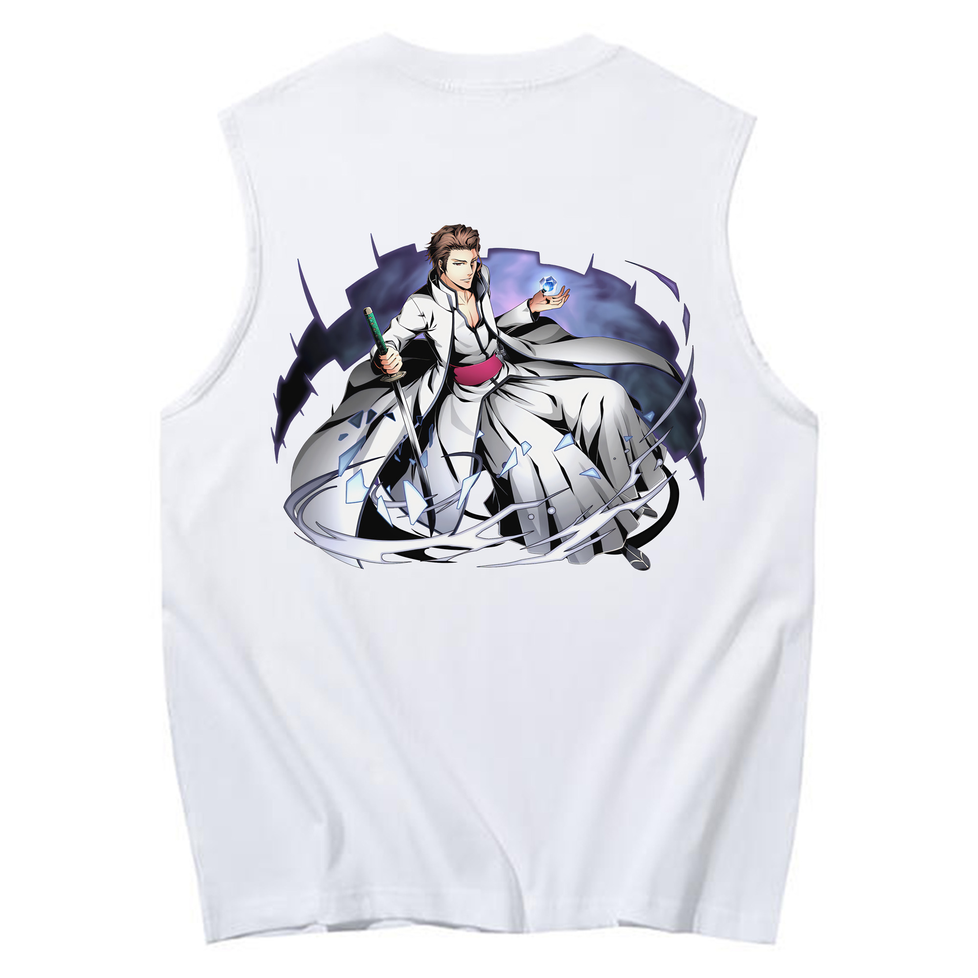 （画像用） ブリーチ 藍染 惣右介（あいぜん そうすけ） BLEACH Aizen Sousuke コットン100％タンクトップ（背面プリント）